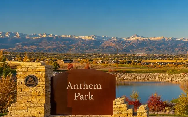 Anthem Community Park sign in Broomfield, Colorado.