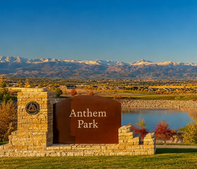Anthem Community Park sign in Broomfield, Colorado.