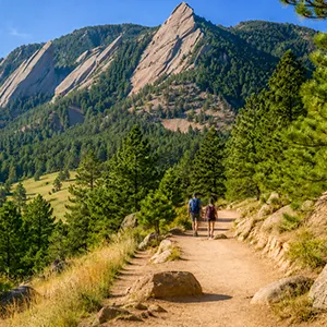 Boulder Colorado hiking trail with mountain views