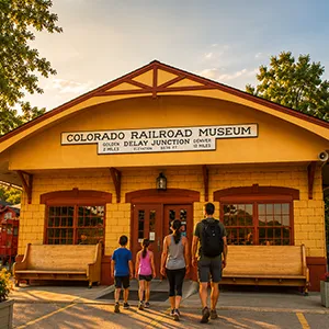 Colorado Railroad Museum in Golden Colorado with mountain views
