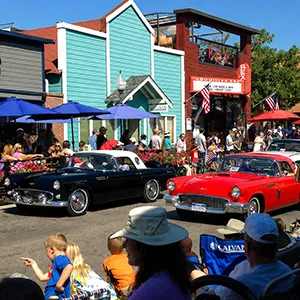 Classic car parade in downtown Louisville Colorado
