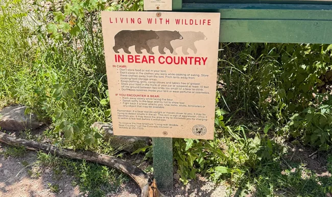 Eldorado Canyon State Park bear information sign