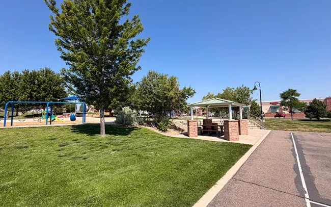 Covered Pavilion With Picnic Table: Founders Park, Superior, CO.