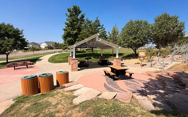 Covered Pavilion With Picnic Tables & Grills: Founders Park, Superior, CO.