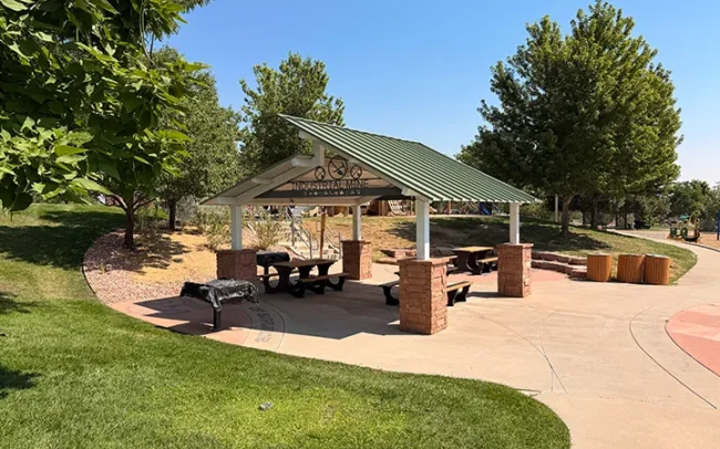 Covered Pavilion With Picnic Tables & Grills: Founders Park, Superior, CO.