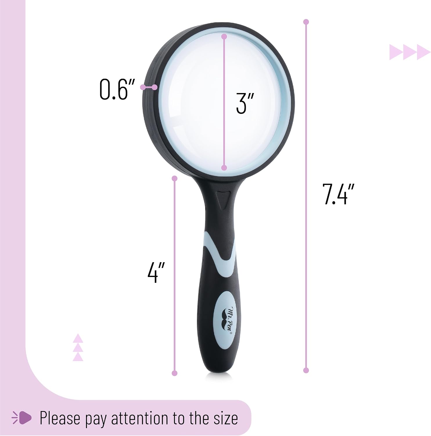 Mr. Pen- Magnifying Glass, 2 Pack, 10X Magnifier, 75mm Glass Lens measurments