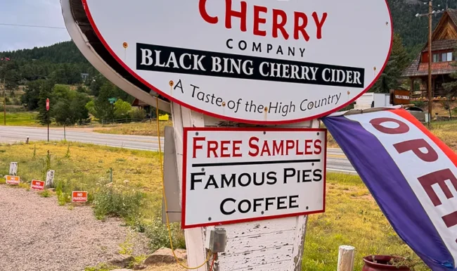 Colorado Cherry Company sign along US 36 near Lyons, Colorado