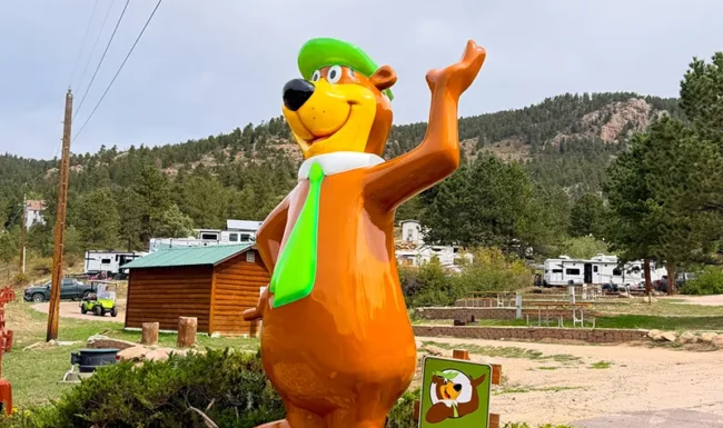 Yogi Bear statue at Jellystone Park Camp-Resort near Estes Park along US 36