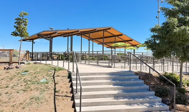 Covered picnic pavilion with accessible ramps at Westminster Station Park