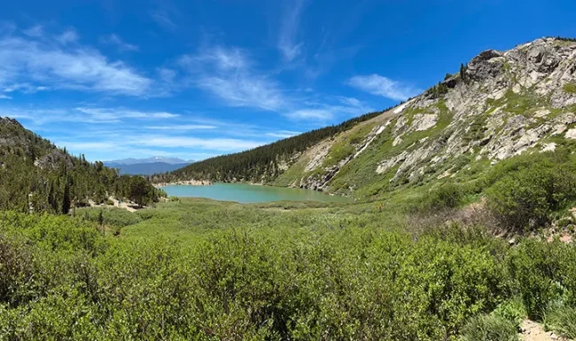 St. Mary’s Lake surrounded by rugged mountain scenery.