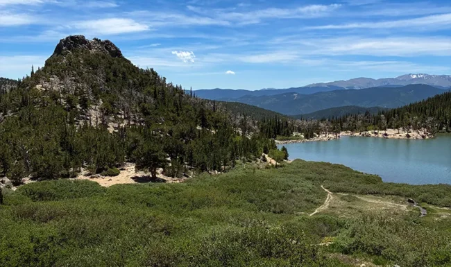 St. Mary’s Lake surrounded by rugged mountain scenery.