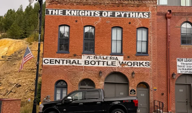 Historic Knights of Pythias and Central Bottle Works brick building in Central City, Colorado
