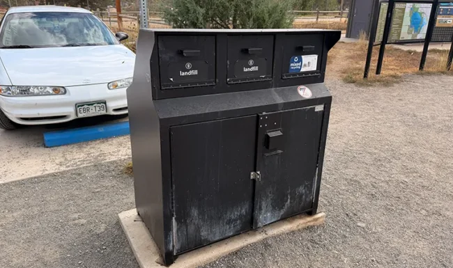 Trash and recycling station at Coot Lake