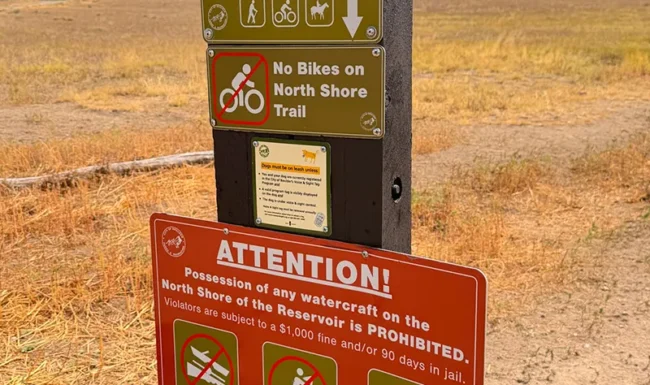 North Shore Trail sign with Coot Lake rules and restrictions
