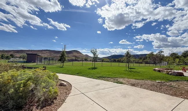 Baseball field and mountain views at Bohn Park in Lyons, Colorado