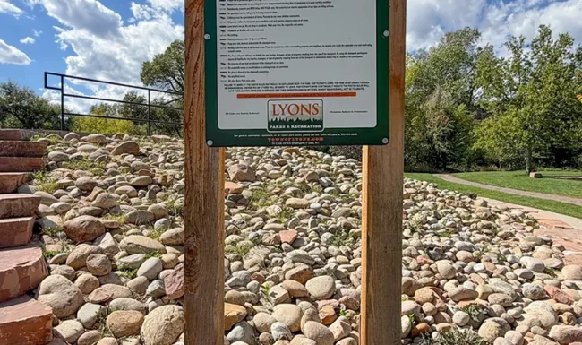 Bohn Park Skate Park rules sign in Lyons, Colorado