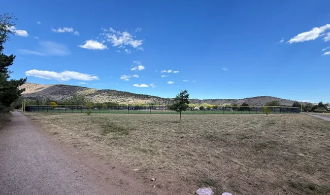 Open field with Front Range views at Bohn Park in Lyons, Colorado
