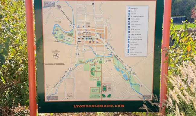Town of Lyons visitor information map in Bohn Park