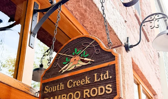 South Creek Ltd. Bamboo Rods sign in downtown Lyons, Colorado