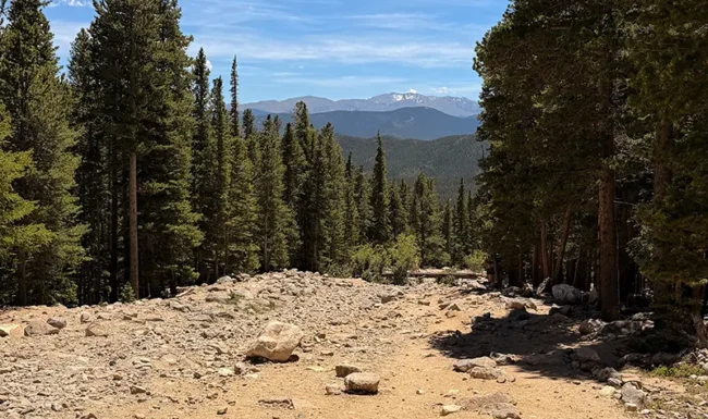 Saint Mary's Glacier trail backdown from lake