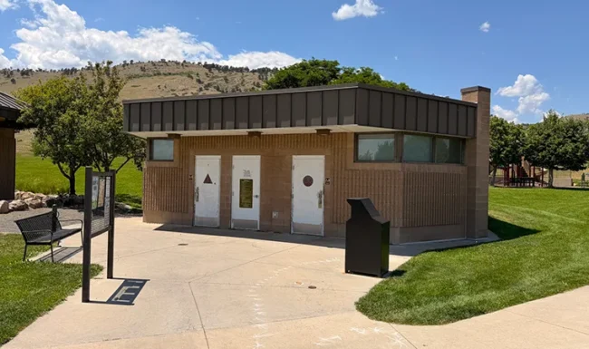 Permanent restrooms at Foothills Community Park in Boulder Colorado