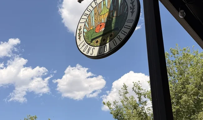 Ollinger Coffee Co. sign in downtown Lyons Colorado