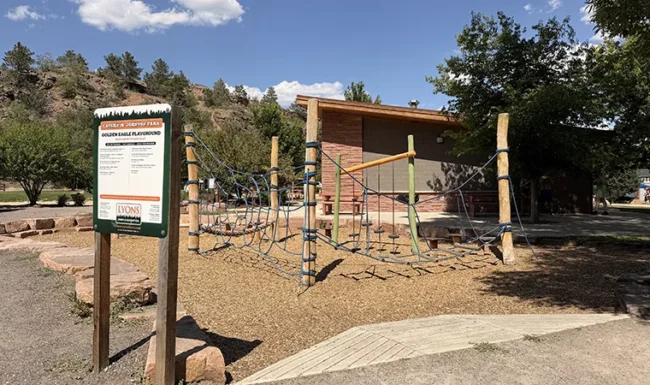 Rope climbing playground at LaVern M. Johnson Park in Lyons Colorado