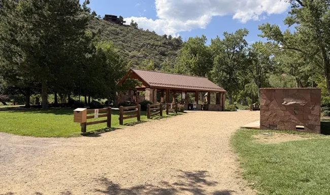 Park pavilion, walking path and landscaped grounds at LaVern M. Johnson Park
